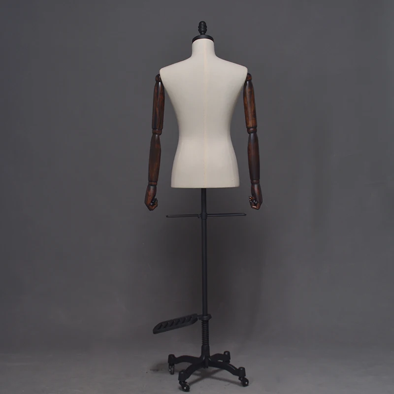 fashion linen tailor dress form with wooden arms male tailor dummy mannequin for sale cheap