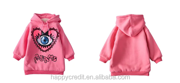 
Long Sleeve Sequin Eye 100% Cotton Soft Fleece Pullover Kids Custom Hoodies in Pink 