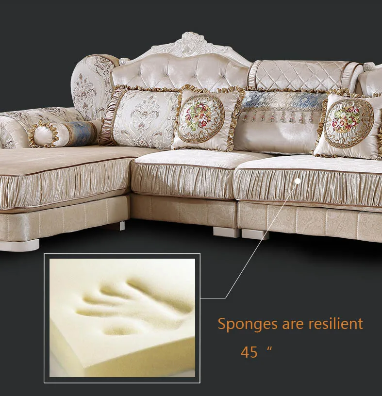 
Antique Design Top Living Room Sofa European Design Navy Blue Fabric Sofa Set 