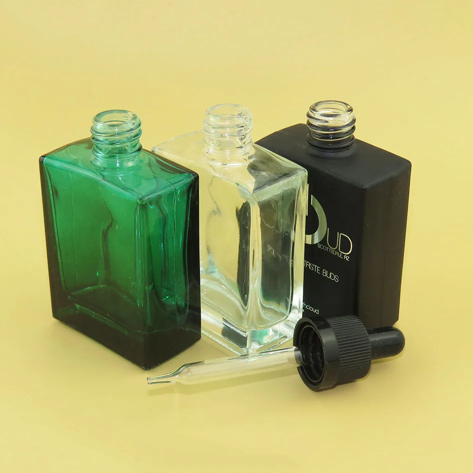 
clear glass square perfume bottle frosted glass olive dropper bottle with child proof cap 