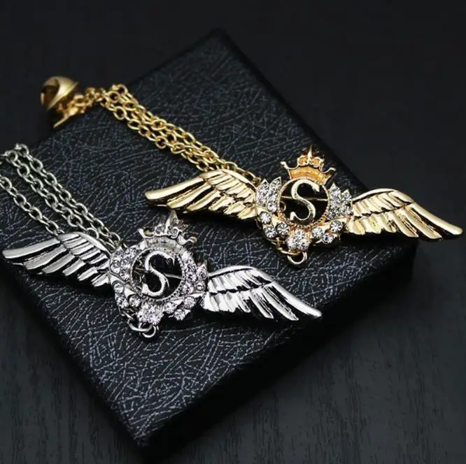 wholesale New Alloy Silver England Tassels Chain Brooch For Men Suit Brooches Pins Fashion Jewelry