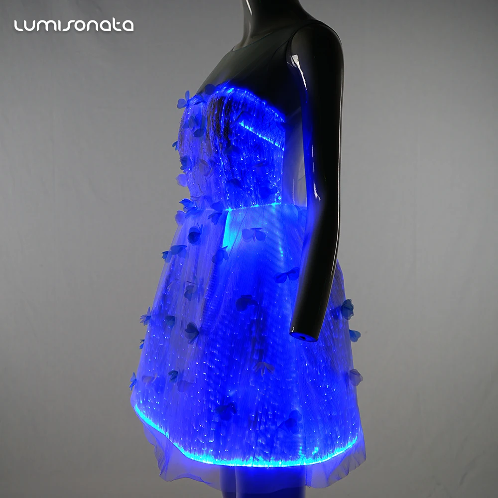 New fiber optic clothing elegant women plus size luminous glowing in the dark prom party dress