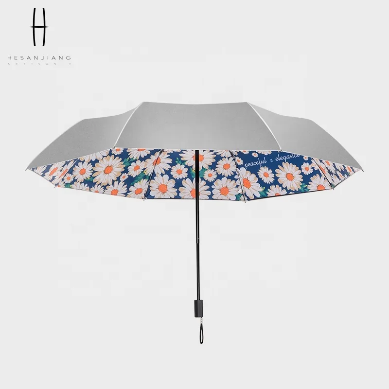 Daisy pattern ladies 3 fold double layer umbrella with anti-uv fabric