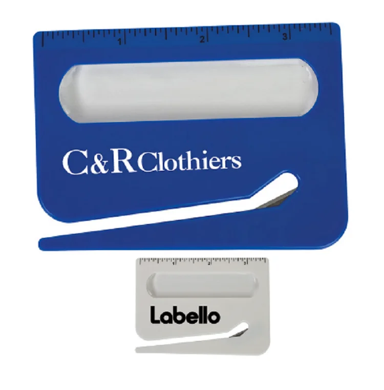 Promotional letter opener with ruler and magnifier plastic