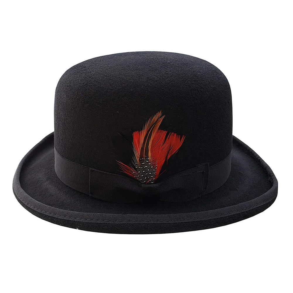 
Изготовленные на заказ Мужские фетровые шляпы-котелки Дерби из 100% шерсти со съемными перьями 