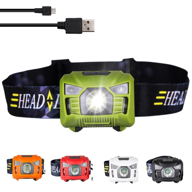 waterproof adjustable camping led head light miner head light spot head torch USB rechargeable sensor headlamp