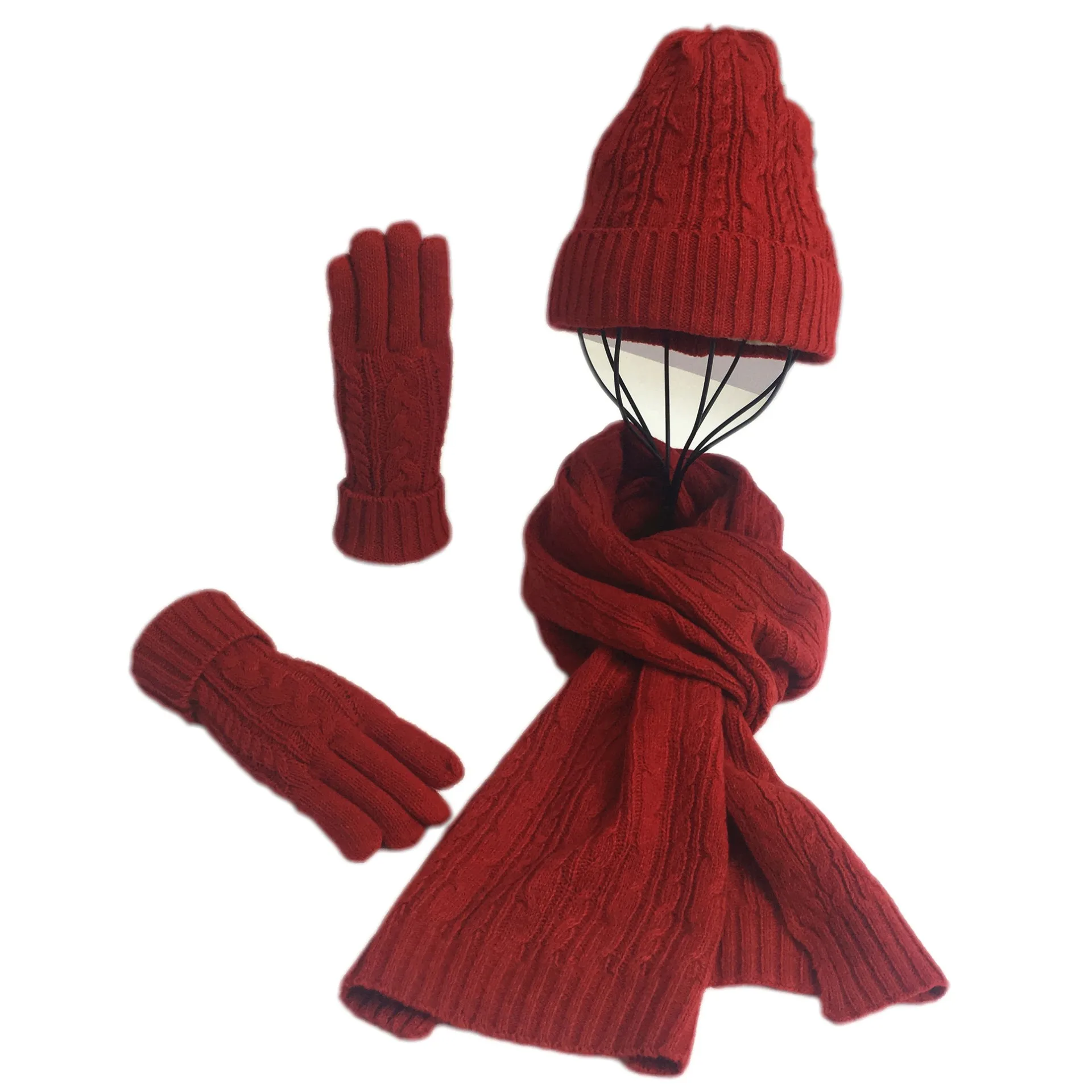 Knit Cashmere Scarf Hat Glove Sets Soft Warm Beanie women scarf hat