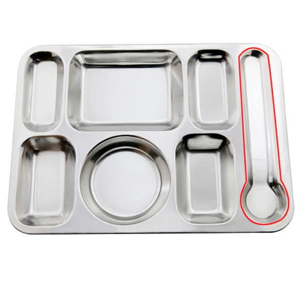 
High quality 7 Compartments 304 stainless steel hospital prison hotel Restaurant food tray 
