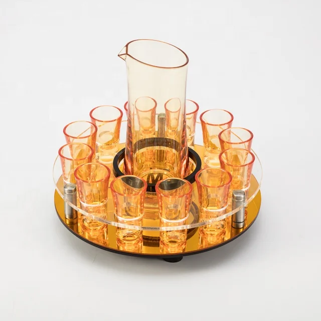 Plastic Rotate Shot Glass drink holder Serving Tray with Pitcher, acrylic wine glass holder tray
