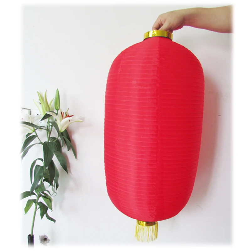 Hanging gold bottom gold tinsel Nylon folding giant Silk Lantern oval shape Melon Fabric Lantern