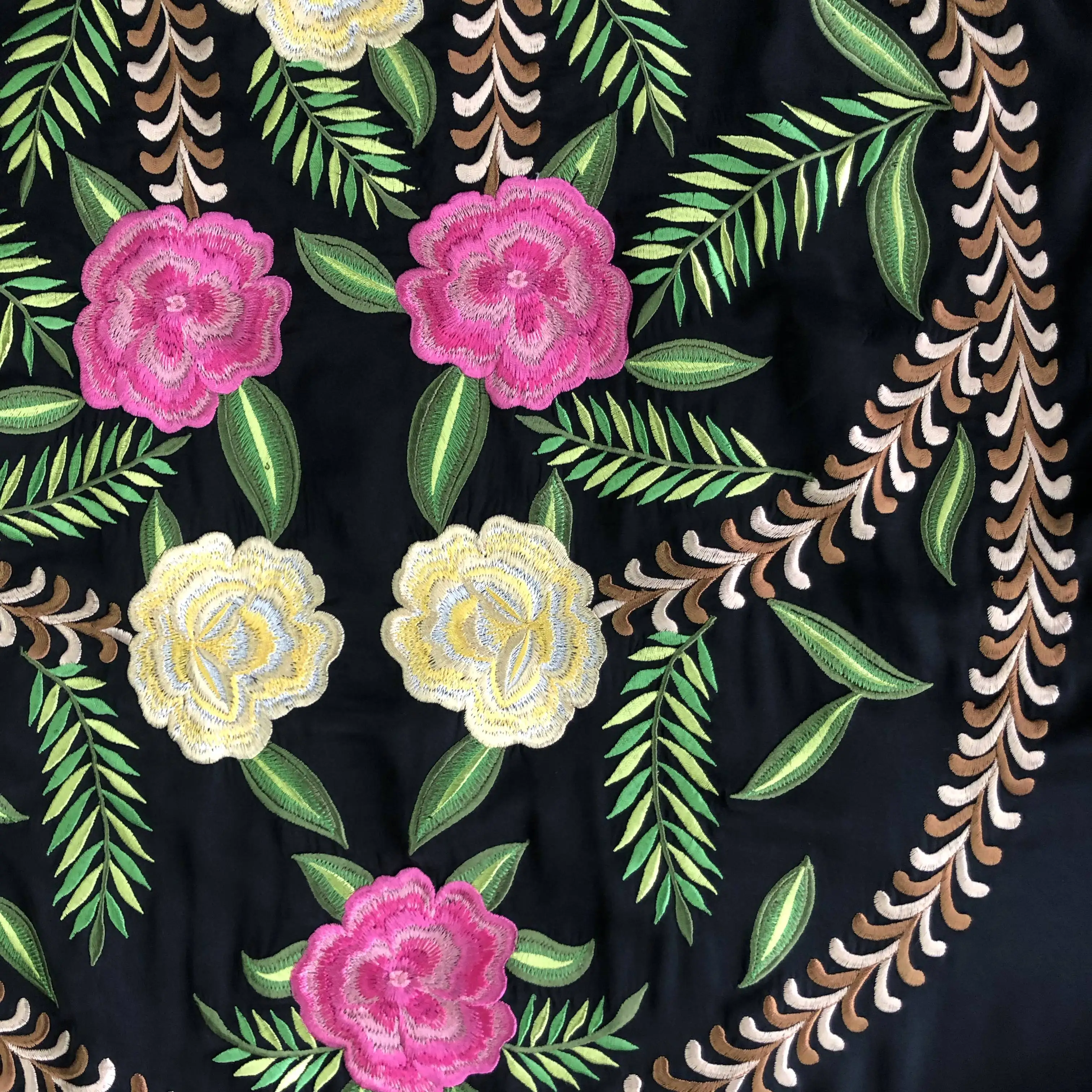 16mm Silk Stretch Satin Stone Washed Front Embroidery Short Sleeve Graceful Skirts for Women