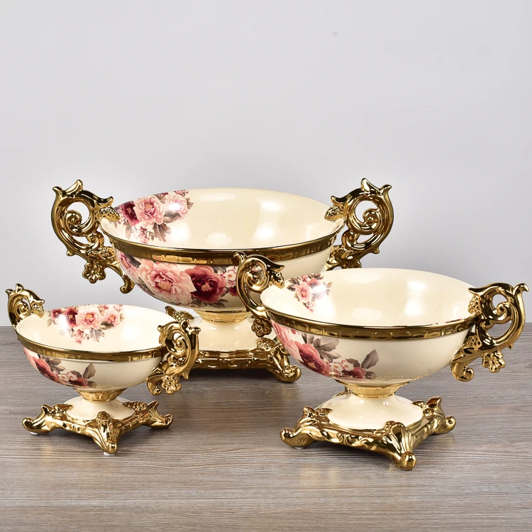 Gorgeous appearance dinnerware home decor food serving dishes /gold ceramic fruit plate for wedding decorations