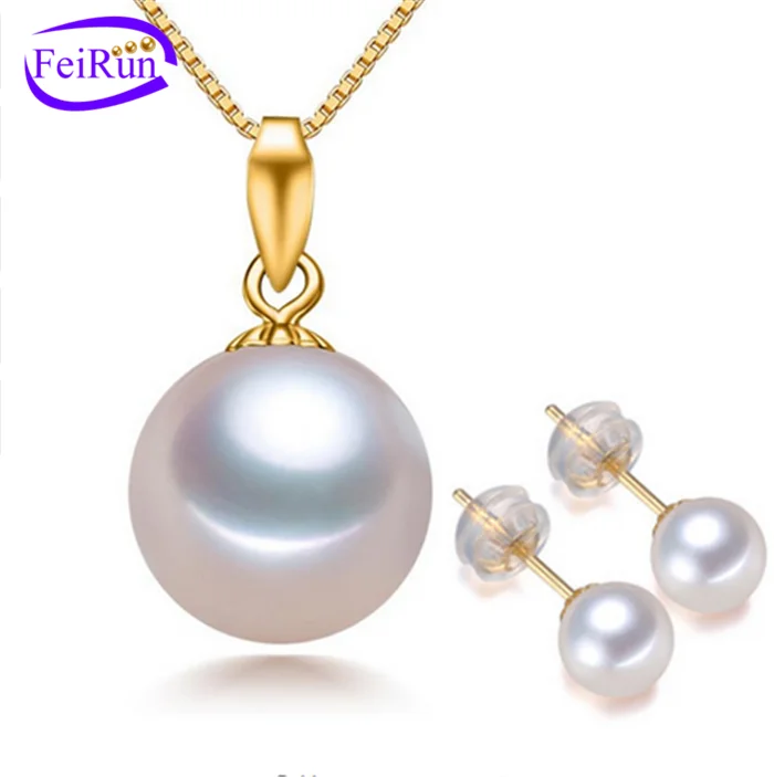 7mm & 8mm round genuine real AU750 18K solid karat yellow gold natural fresh water freshwater pearl jewelry set