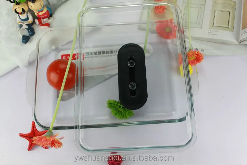 3L Square Cookware Tempered Glass Plate Baking Heat Resistant Glass Food Container With Lid