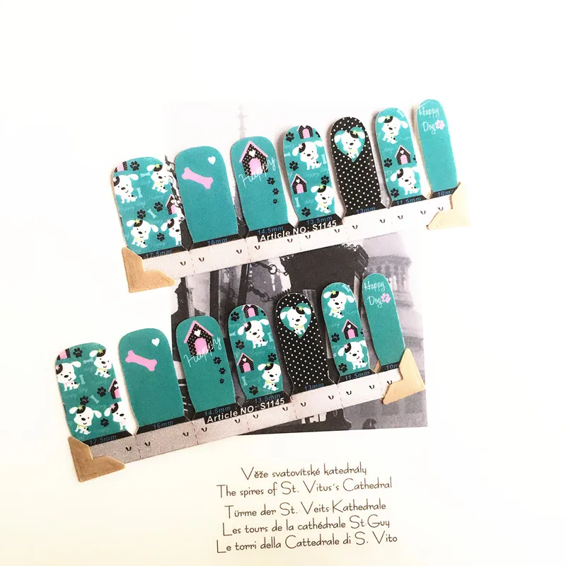 Blue Bone Lovely Nail Arts Sticker 14 pcs set Waterproof Nail Decal Art Sticker Gel Polish