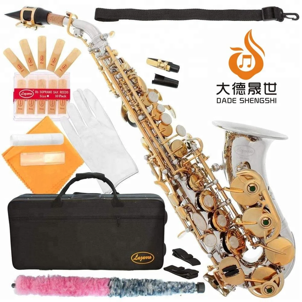 
Nickel Silver Body and Gold Keys Bb Saxophone Soprano 