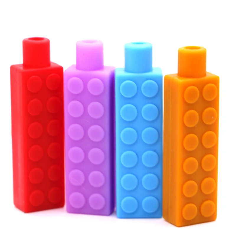 Custom Bpa Free Food Grade Silicone Autistic Chewable Teething Teether Soft Silicon Pencil Topper For Autism Children