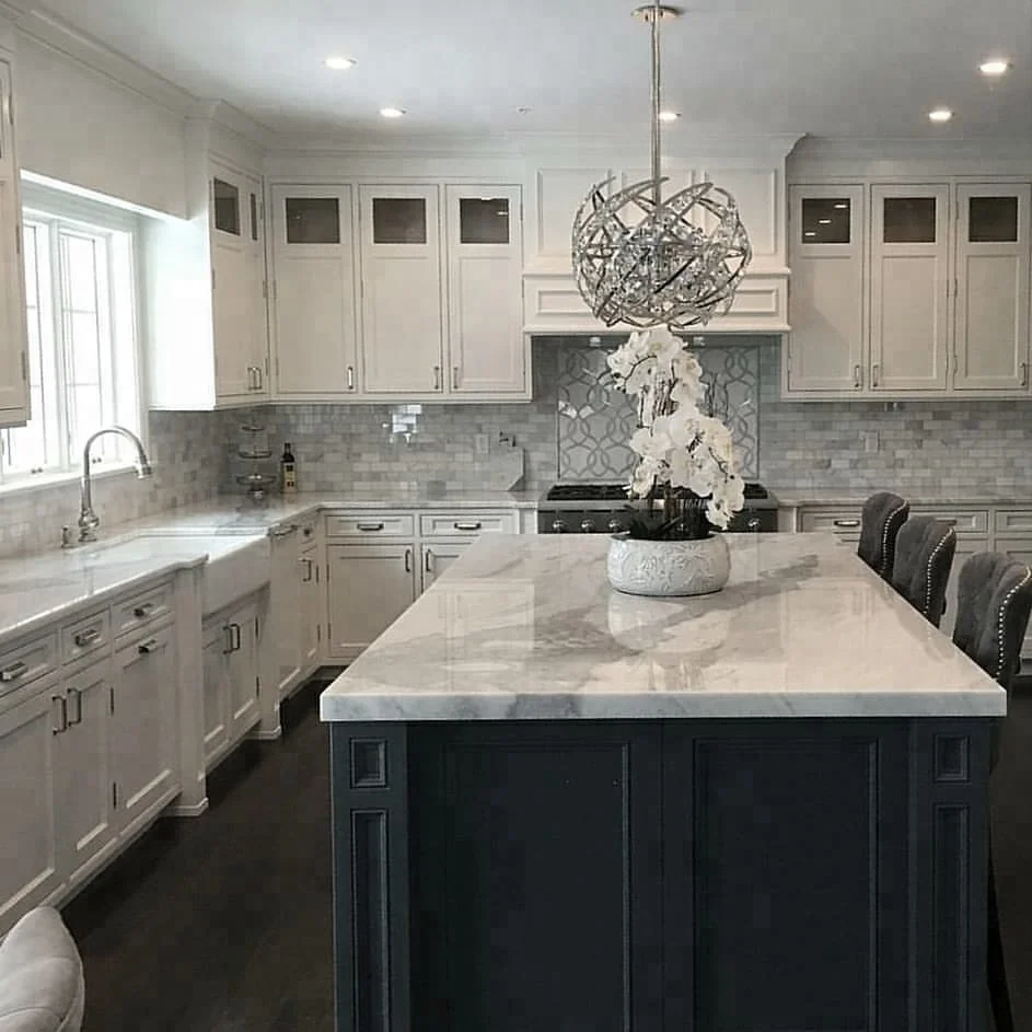 Calacatta White Alaska Solid Surface 2cm Construction Marble Quartz Stone Kitchen Countertop