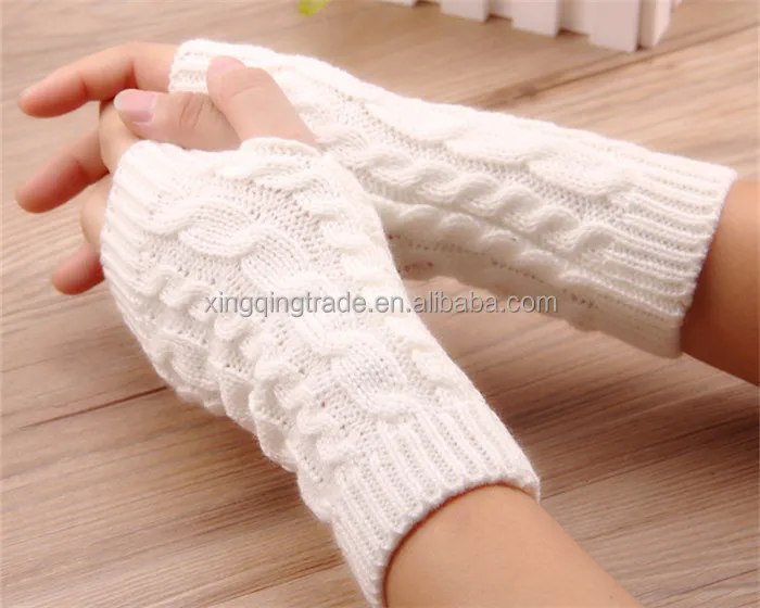 Fashion Half Finger Gloves For Women Winter Warm Wool Knitting Arm Gloves