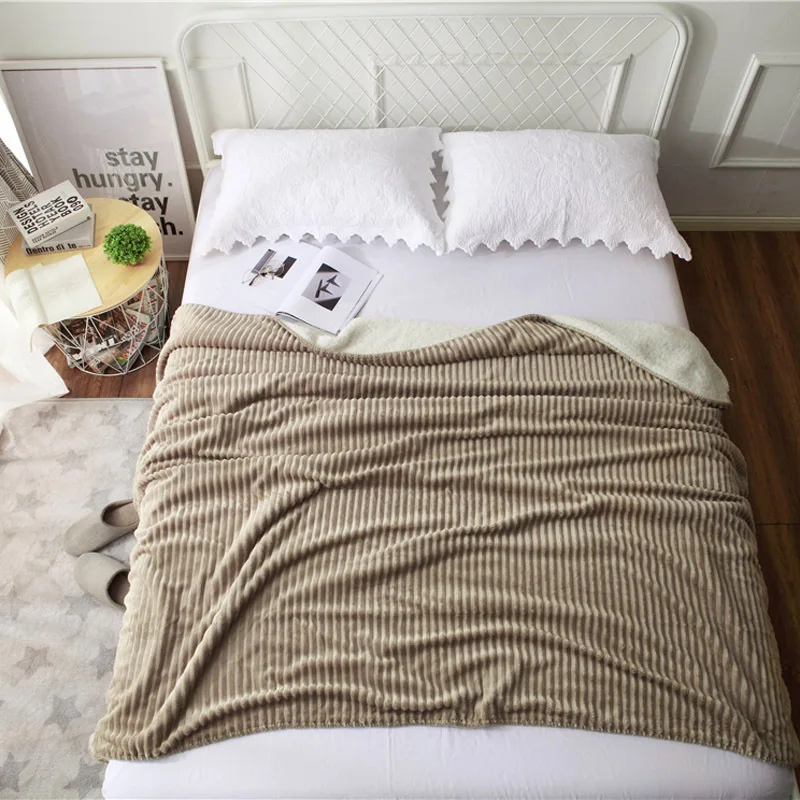 
Two Layer Solid Stripe Flannel and Sherpa Blanket 