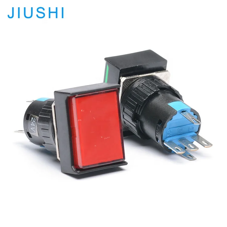 LA16J-11D switch 12v 24v 220v 5pins 1NC 1NO rectangle 16mm push button switch illuminaed red green yellow