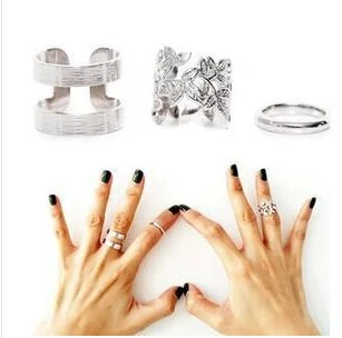 New 2015 3pcs Fashion Women s Metall Gold Silver Leaf Above Knuckle Finger Ring Set