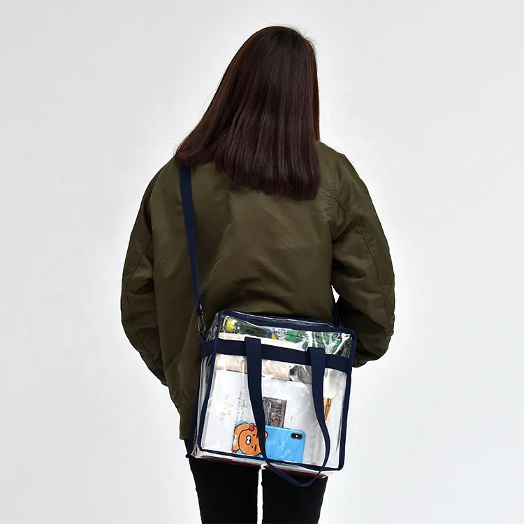 Promotion Transparent Pvc Tote  Hand Bag With Long Handle And Shoulder Strap