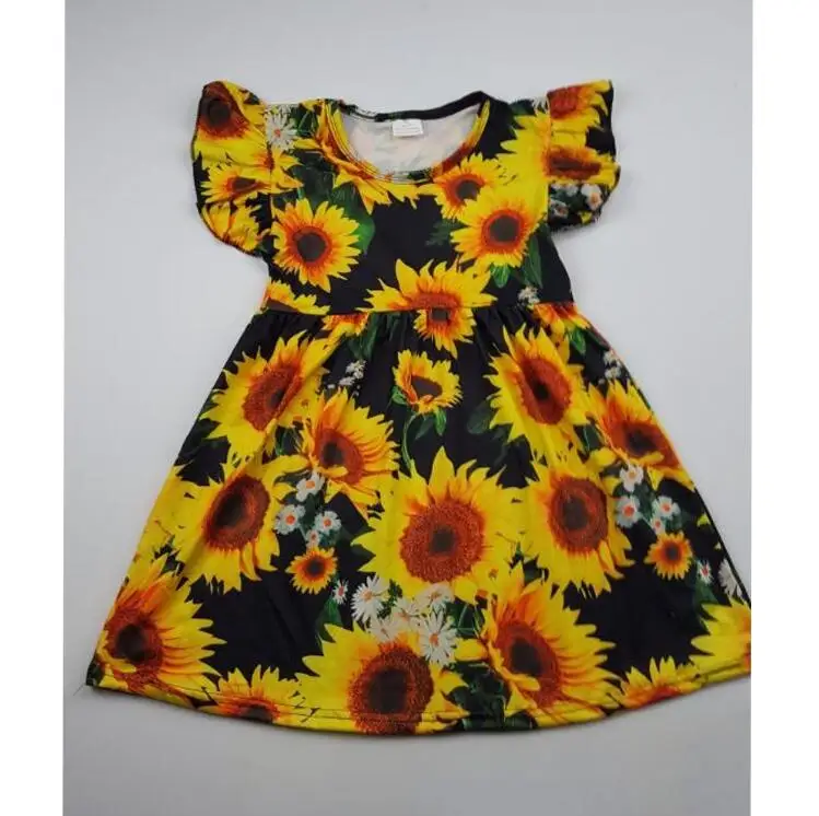 cute girls sunflowers pattern dress pearl dress for fashion girl milk silk one piece frock