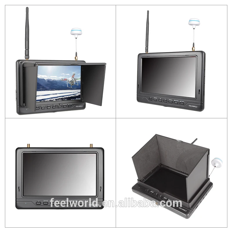 Feelworld 7 дюймов hd fpv монитор встроенной аккумулятор и двойной приемник 1024 * 600 разрешение для dji камерой дрона