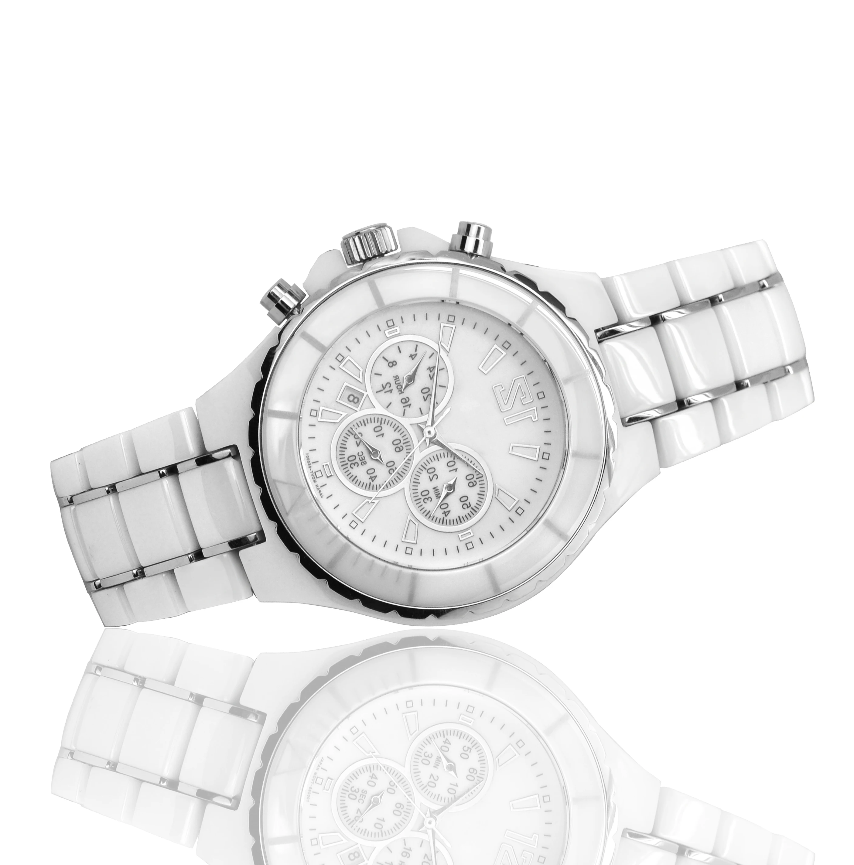 Big Case Chronograph Watch White Ceramic Watch Mens Ceramic Wrist Watch OEM Factory