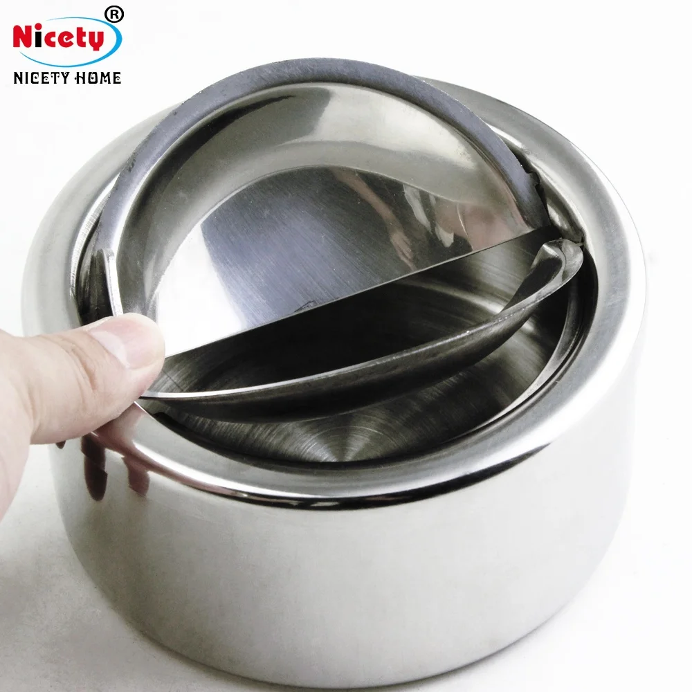 Hot sale wholesale round custom manual high quality metal stainless steel ashtray with lid globe ashtray