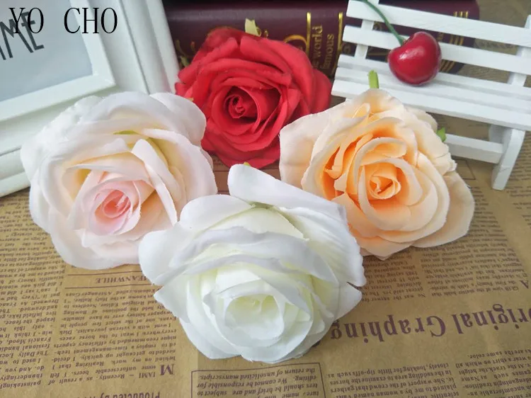 YO CHO mariage valentine decoration fabric silk realistic artificial silk faux fake artificial flower latex rose head
