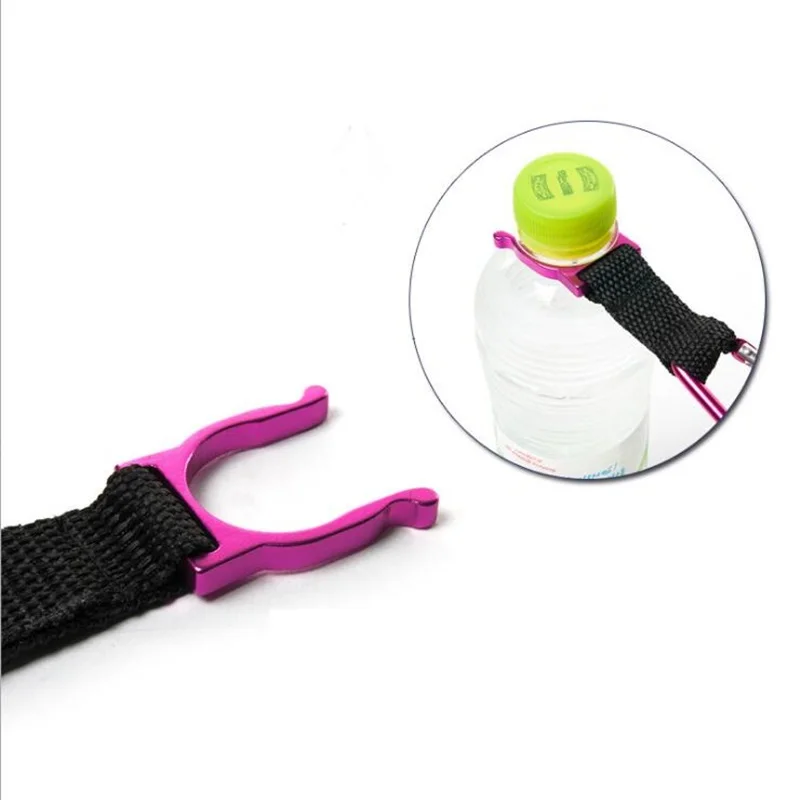 HXY custom portable plastic clip nylon polyester strap hanging lanyard water bottle holder carabiner short strap for hiking