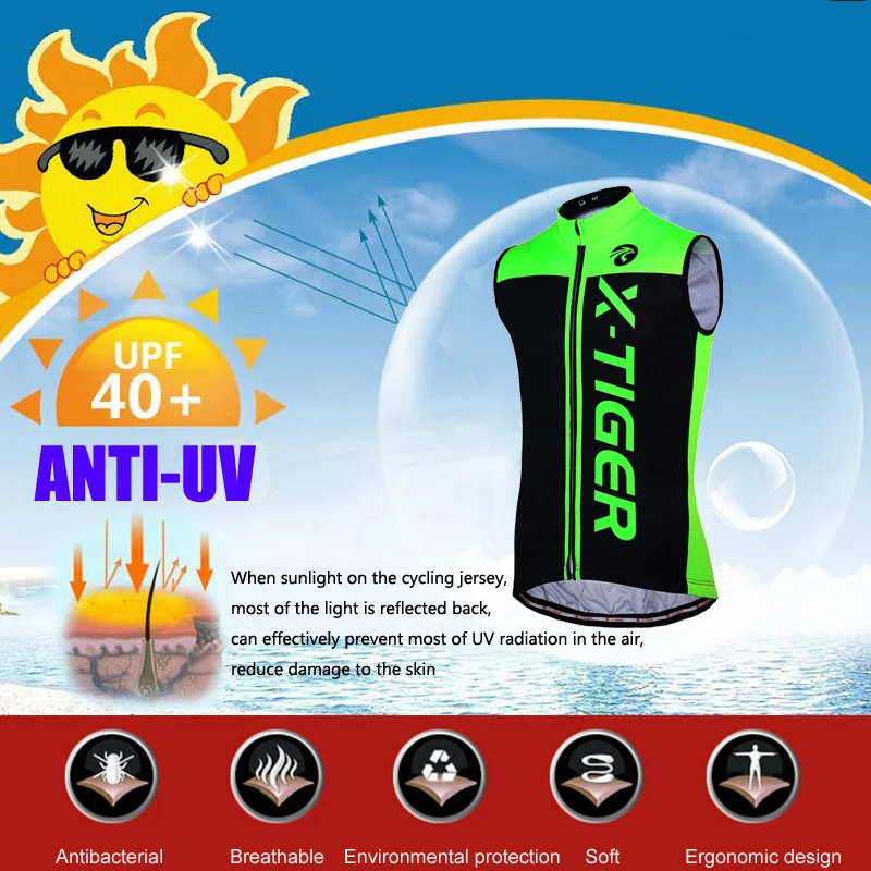 X-TIGER Summer Sleeveless Cycling Vest Men Mountain Bike Jersey Ropa Ciclista Maillot Ciclismo Racing Bicycle Clothing