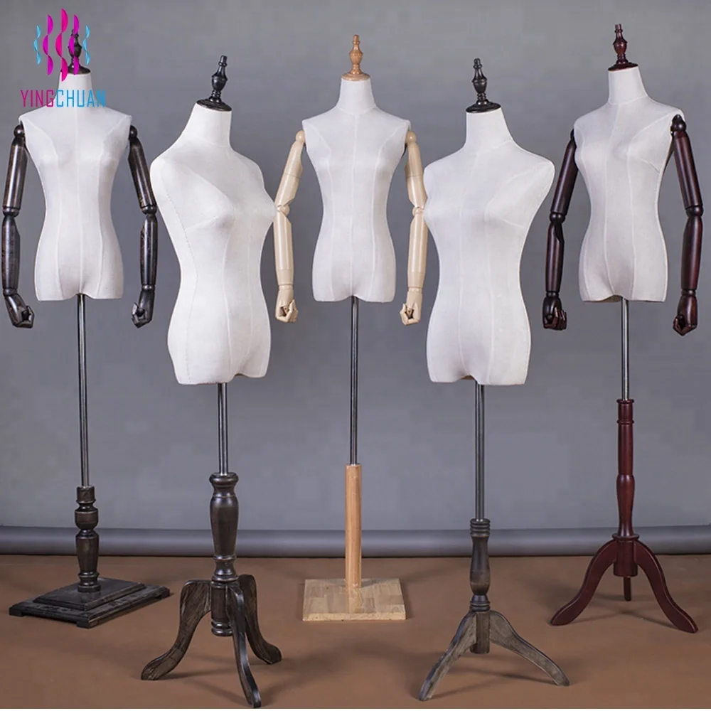 Wholesale half body foam dress form mannequin with wooden arms