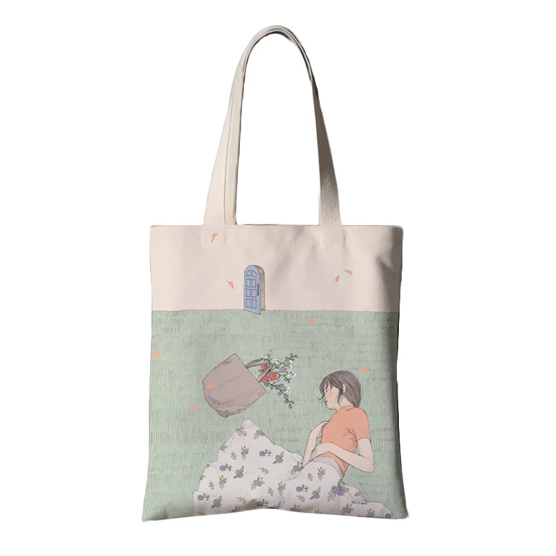 Promotional printed green eco plants pattern organic tote bag ,shopping cotton canvas custom print for advertising