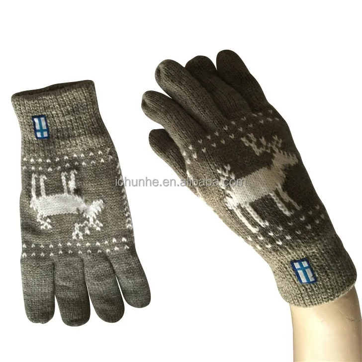 two  layer fleece lined winter knitting glove  high quality jacquard cheap professional acrylic knitted gloves factory