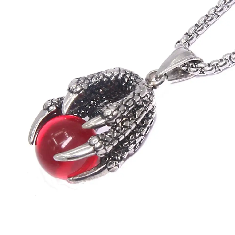 Large Black Ball Eagle Claw Charm Pendant Necklace for Man Boys