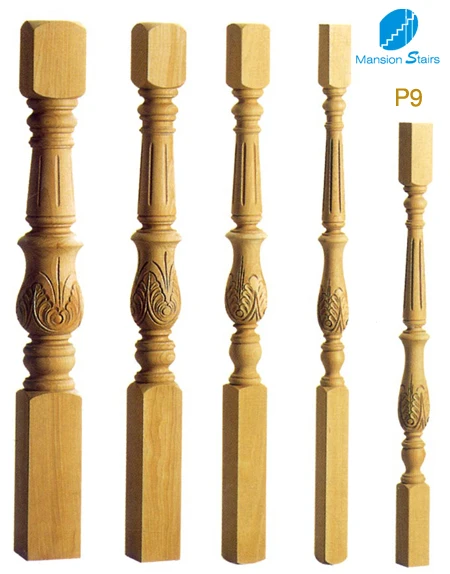 Decorative Stair Railing Solid Wooden Stair Pillars Roman Pillars