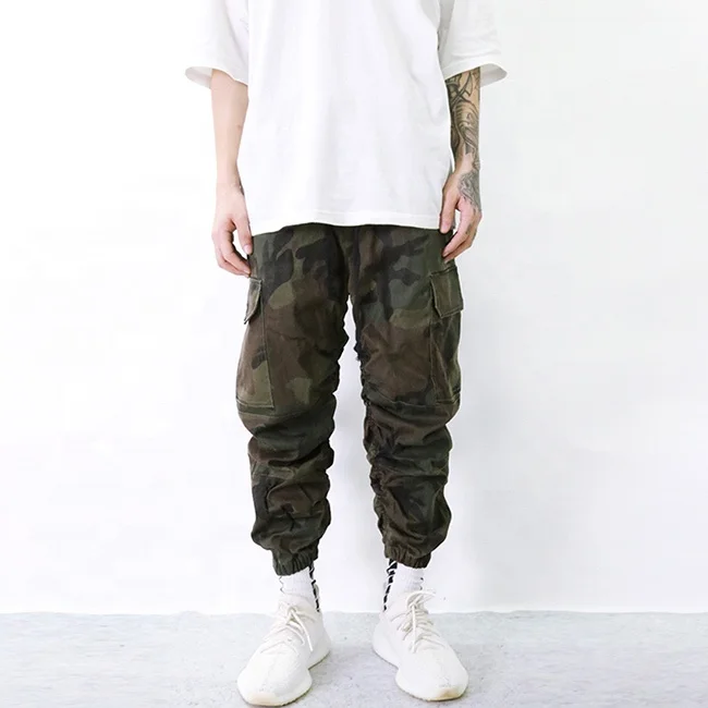 China factory quality camouflage elastic drawstring loose jogger pants men casual usa street cargo pants military garment stock