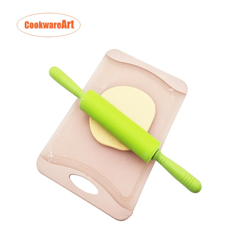 30 cm non-stick colorful  silicone pastry dough rolling pin with plastic handle for baking