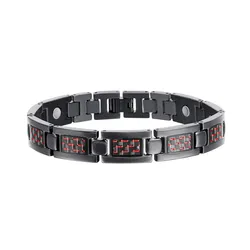 Mens Titanium Stainless steel Magnetic Therapy Black Carbon Fiber Pain Relief Bracelet For Arthritis Wristband