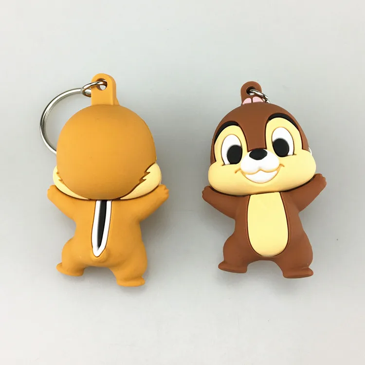 Soft PVC Lovely keychain for kids carton squirrel shape rubber 3D key holder