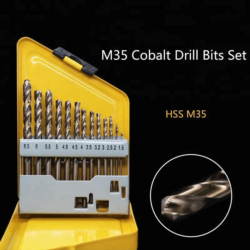 13PCS Fully Ground M35 HSS Straight Round Shank Cobalt Drill Bit Set