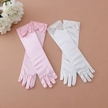 Criança do sexo feminino criança da menina de flor formais traje vestido de princesa acessórios branco rosa luvas de renda arco