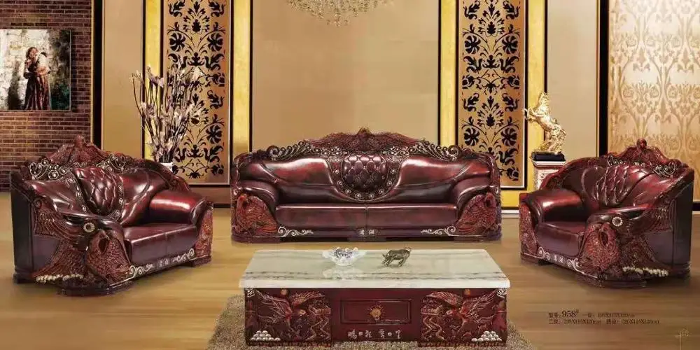 
European hard wood carved handmade flower livingroom royal sofa set 
