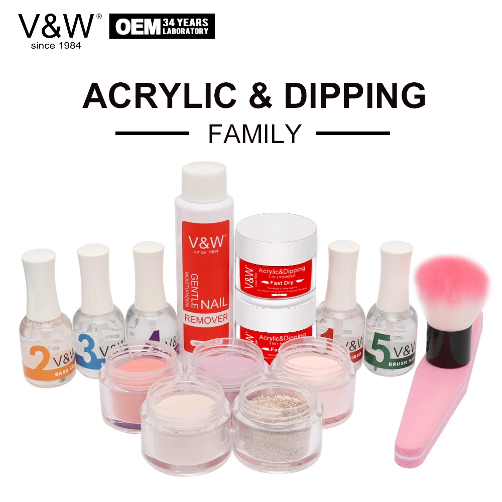 VW Custom Private Label Fast Daring Acrylic Dipping Powder Sets Glitter Dip Powder Nails Set Dip Polish Gel 3 In 1 System