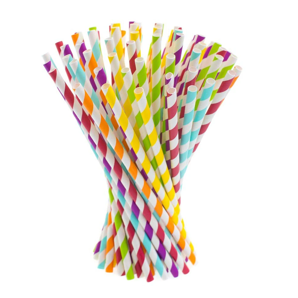 
 Разноцветные полосатые Биоразлагаемые бумажные соломинки для напитков для коктейлей  