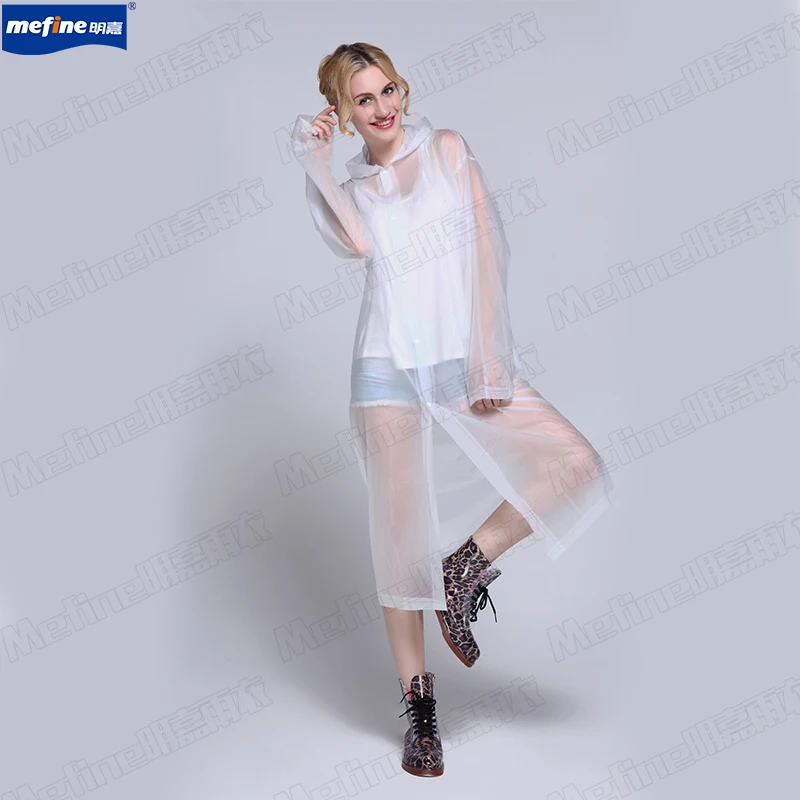 Wholesale Transparent Pvc Fabric White Clear Button Design Foldable Ladies Long Raincoats
