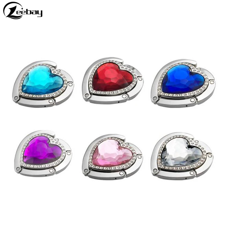 Stock and cheap foldable heart shape bag hanger purse hook